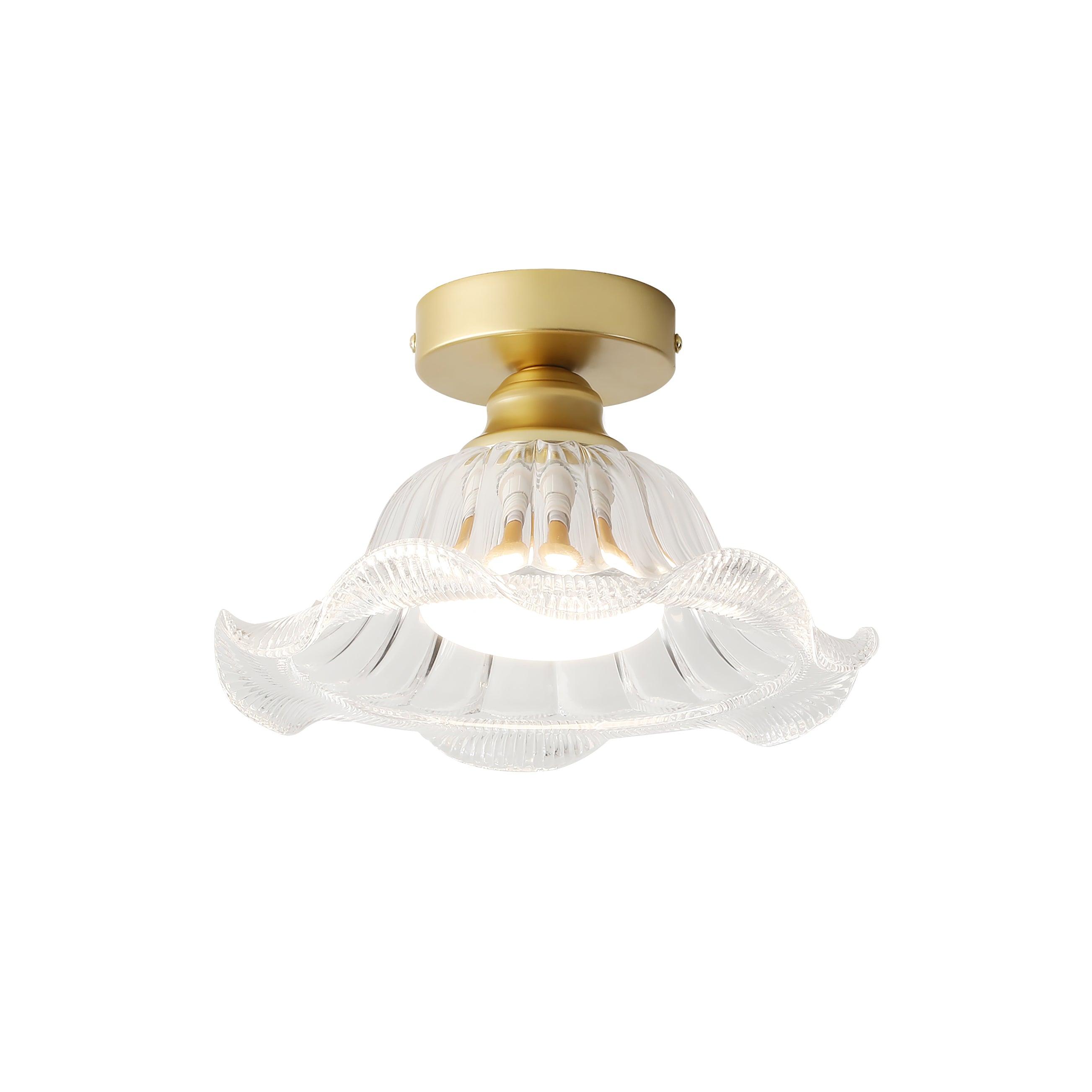 Rosa Lustre Plafonnier Verre Bord Laiton Élégant - Neutralighting