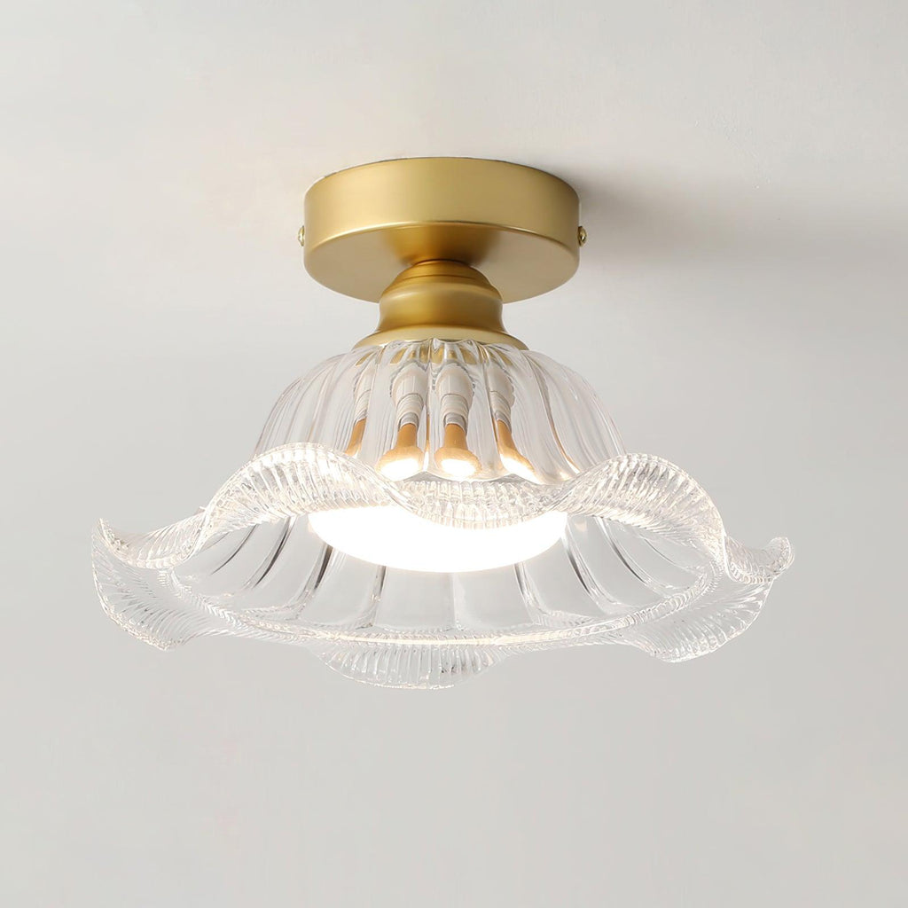 Rosa Lustre Plafonnier Verre Bord Laiton Élégant - Neutralighting