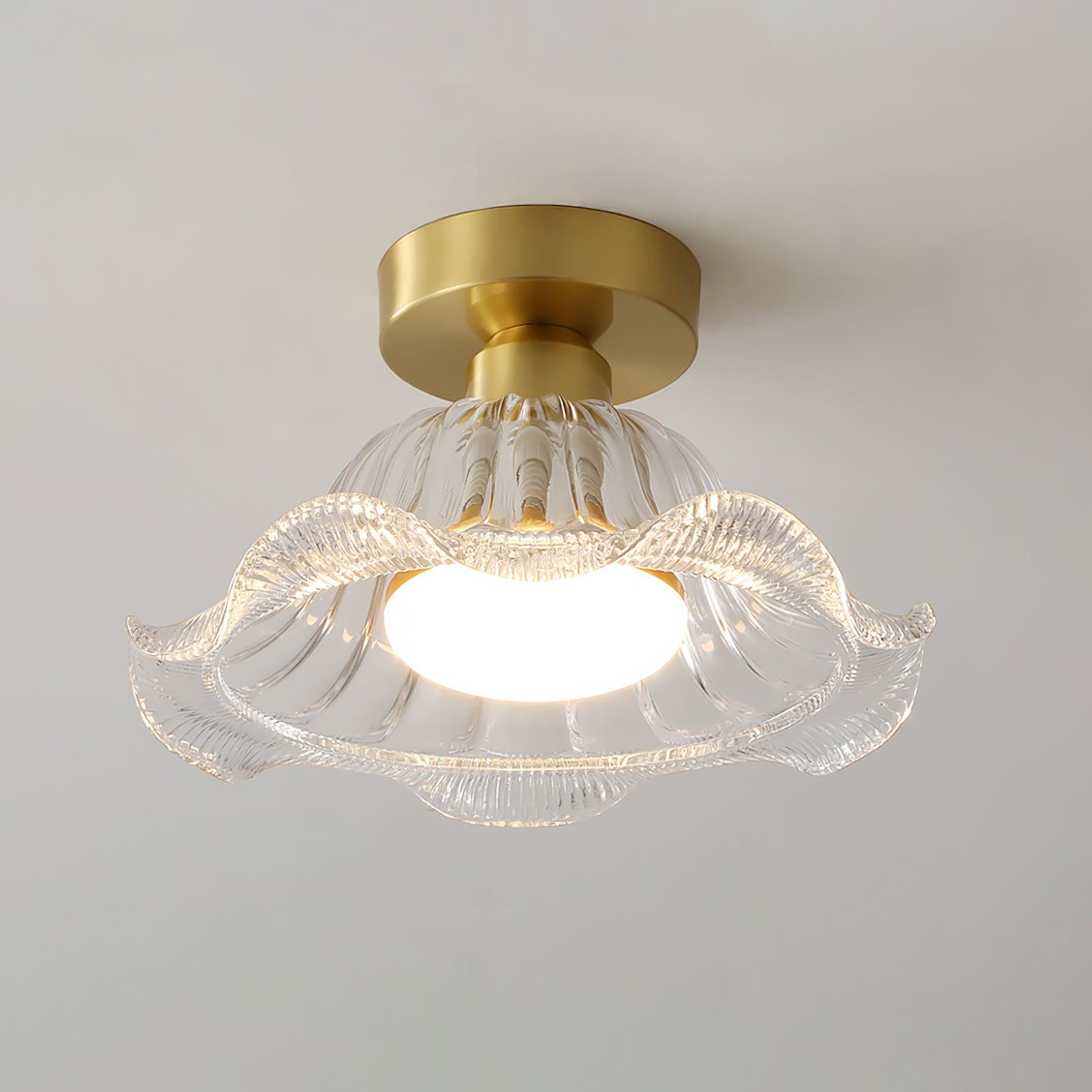 Rosa Lustre Plafonnier Verre Bord Laiton Élégant - Neutralighting