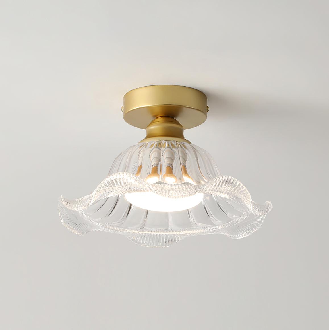 Rosa Lustre Plafonnier Verre Bord Laiton Élégant - Neutralighting