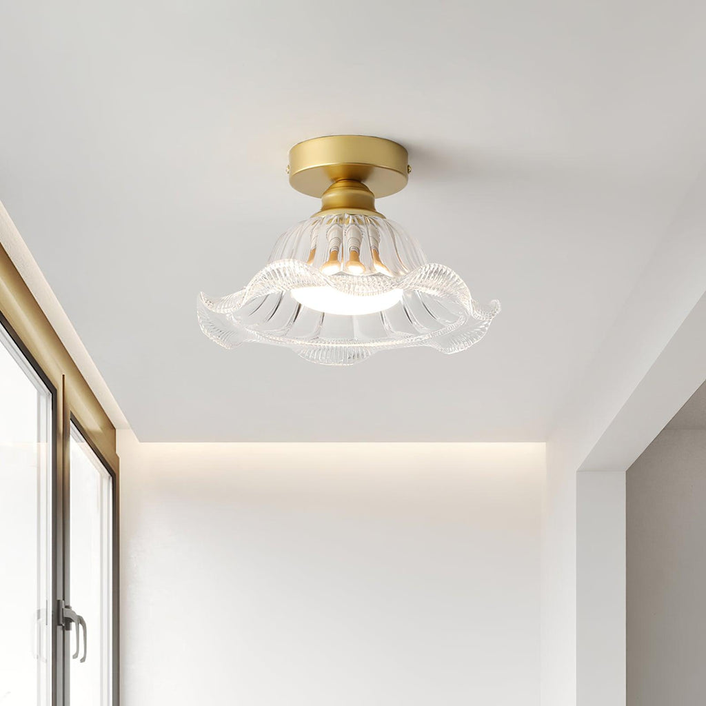 Rosa Lustre Plafonnier Verre Bord Laiton Élégant - Neutralighting