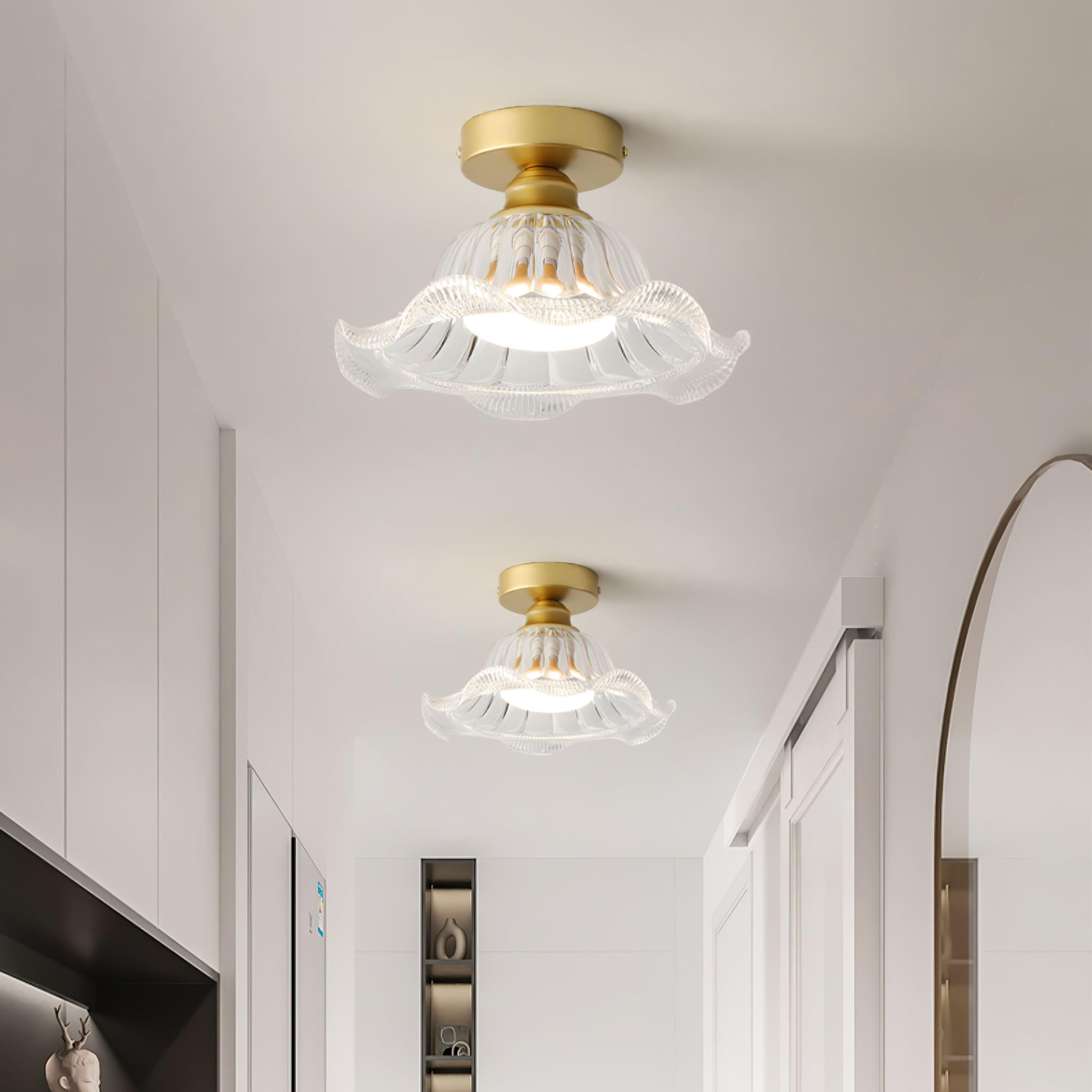 Rosa Lustre Plafonnier Verre Bord Laiton Élégant - Neutralighting