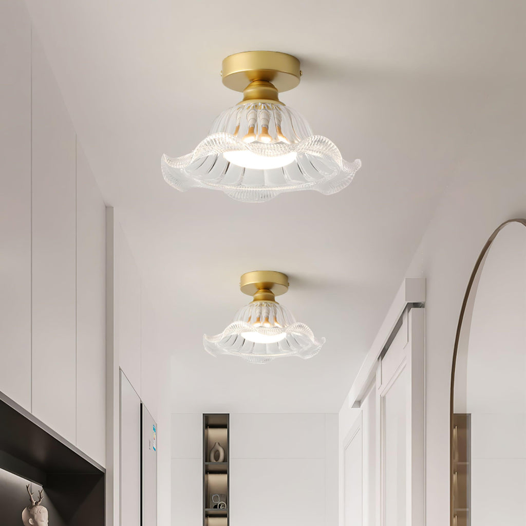Rosa Plafonnier Verre Froncé Abat-jour Moderne Chambre - Neutralighting