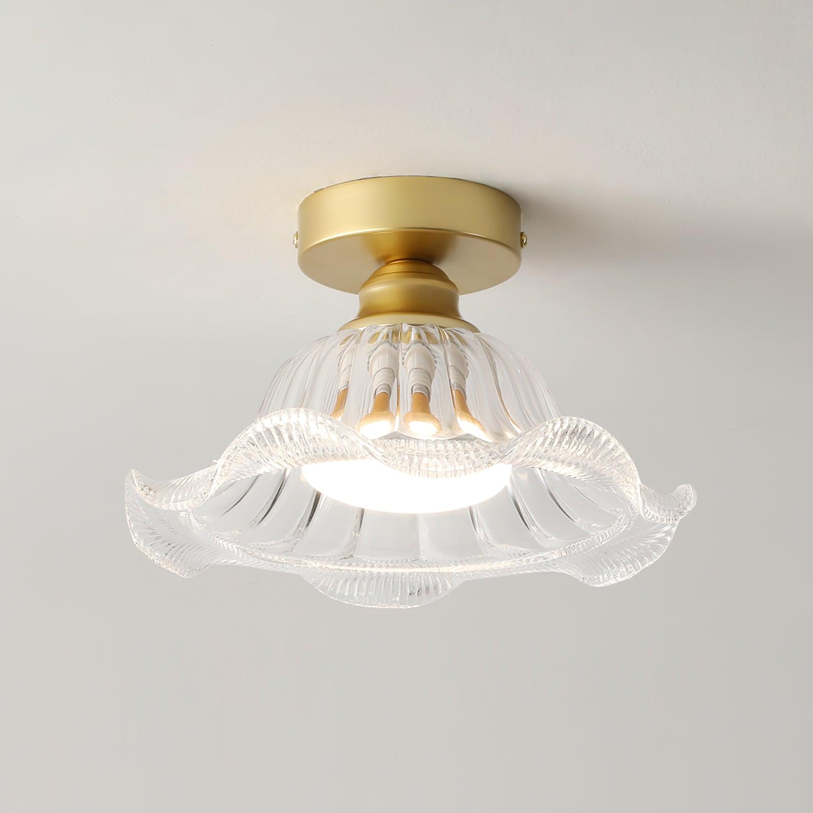 Rosa Lustre Plafonnier Verre Bord Laiton Élégant - Neutralighting