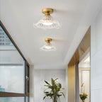 Rosa Lustre Plafonnier Verre Bord Laiton Élégant - Neutralighting