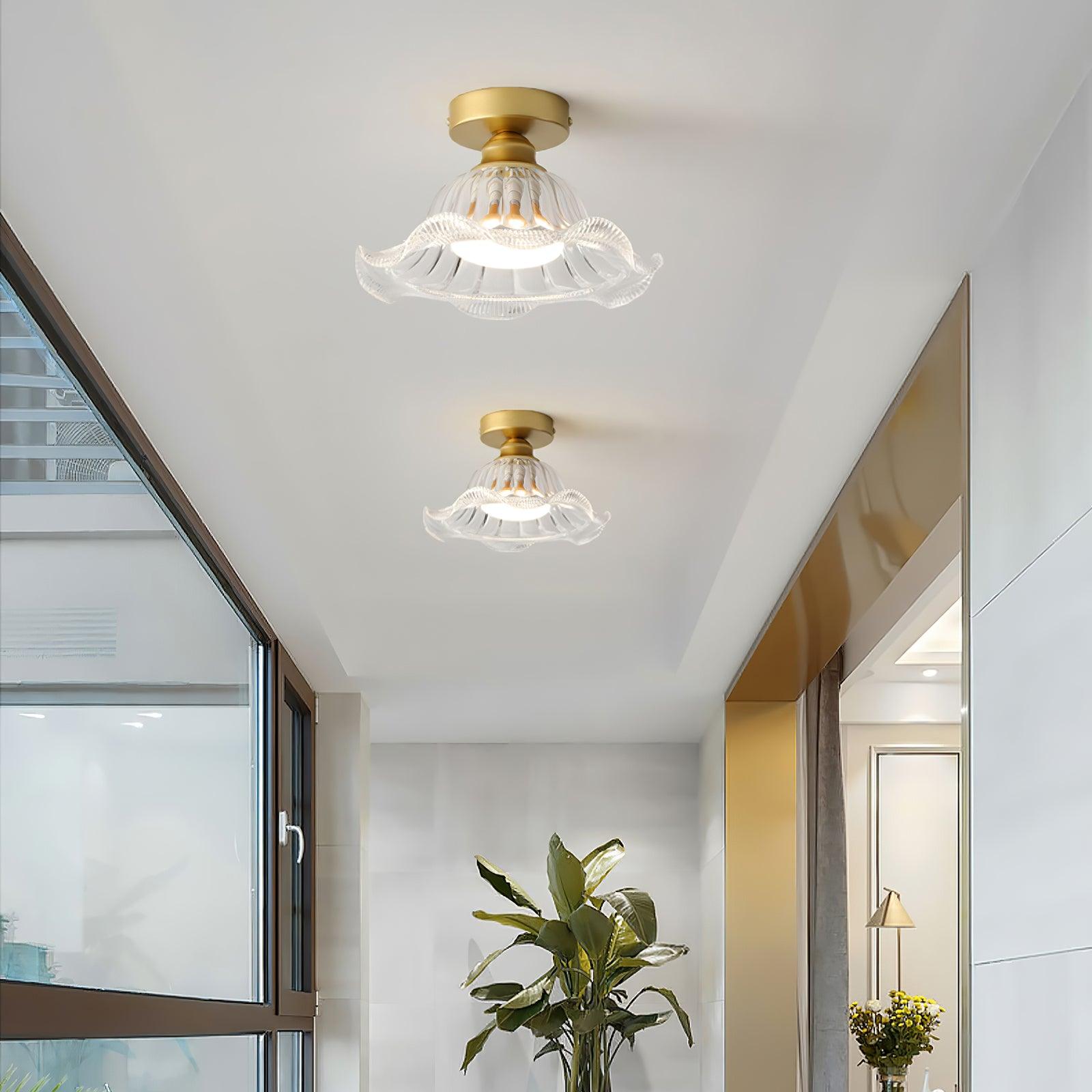 Rosa Lustre Plafonnier Verre Bord Laiton Élégant - Neutralighting