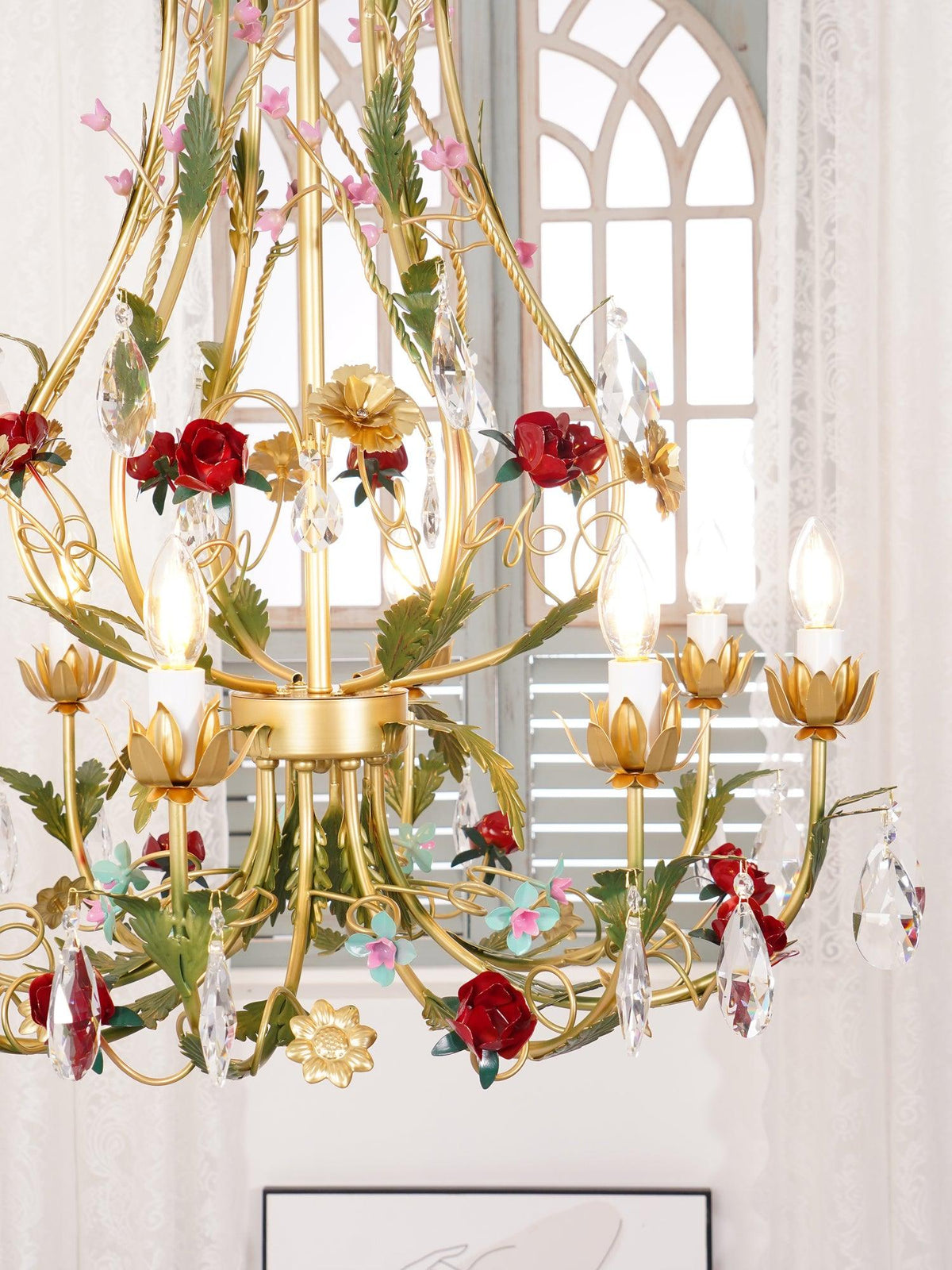 Lustra Lustre Laiton Florale Rose Cristal Bougie - Neutralighting