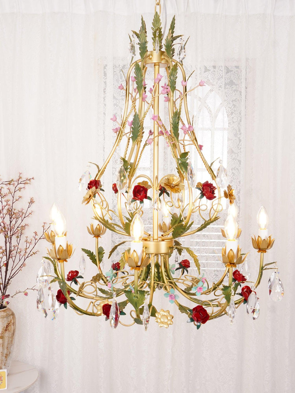 Lustra Lustre Laiton Florale Rose Cristal Bougie - Neutralighting
