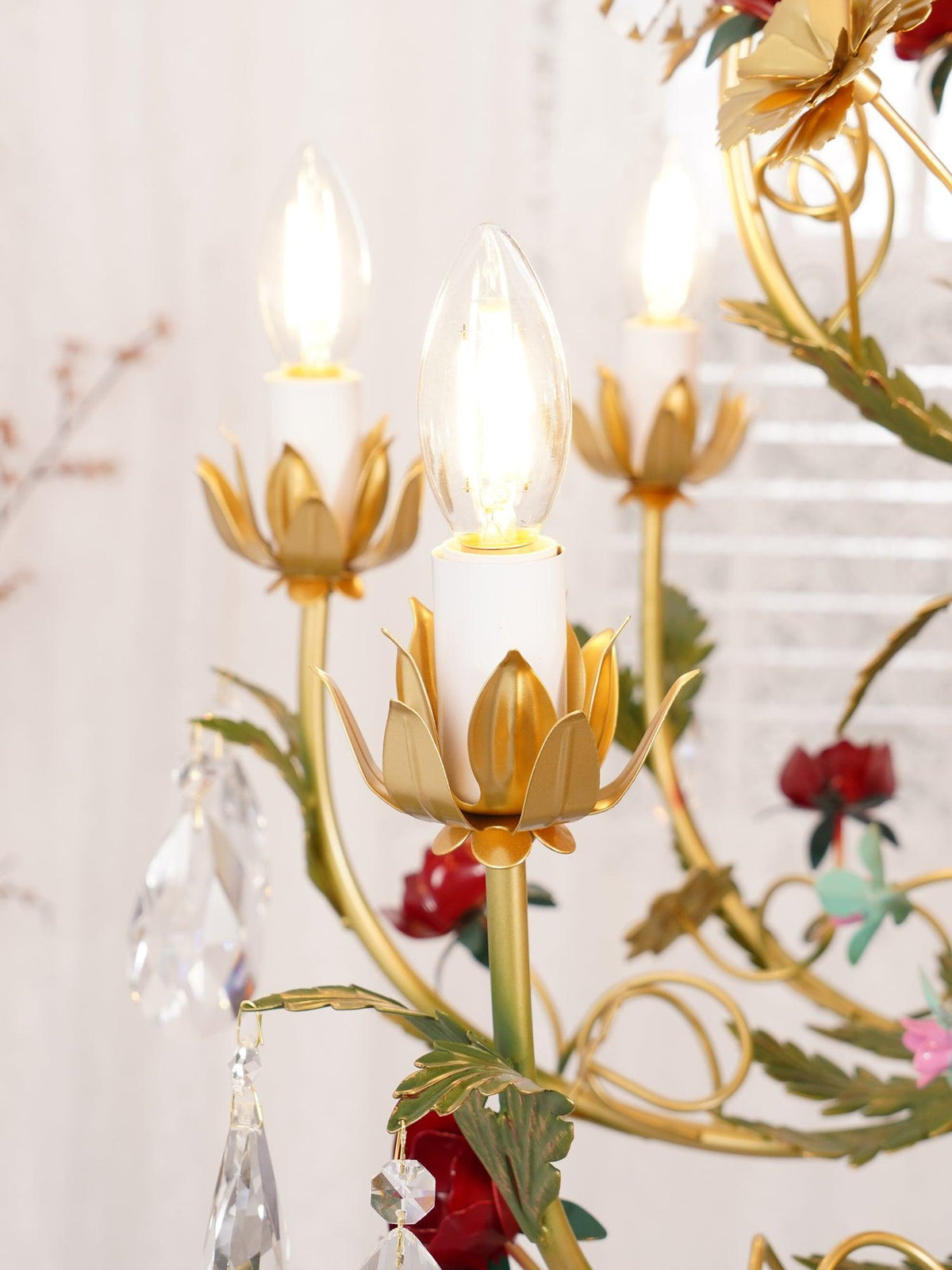 Lustra Lustre Laiton Florale Rose Cristal Bougie - Neutralighting