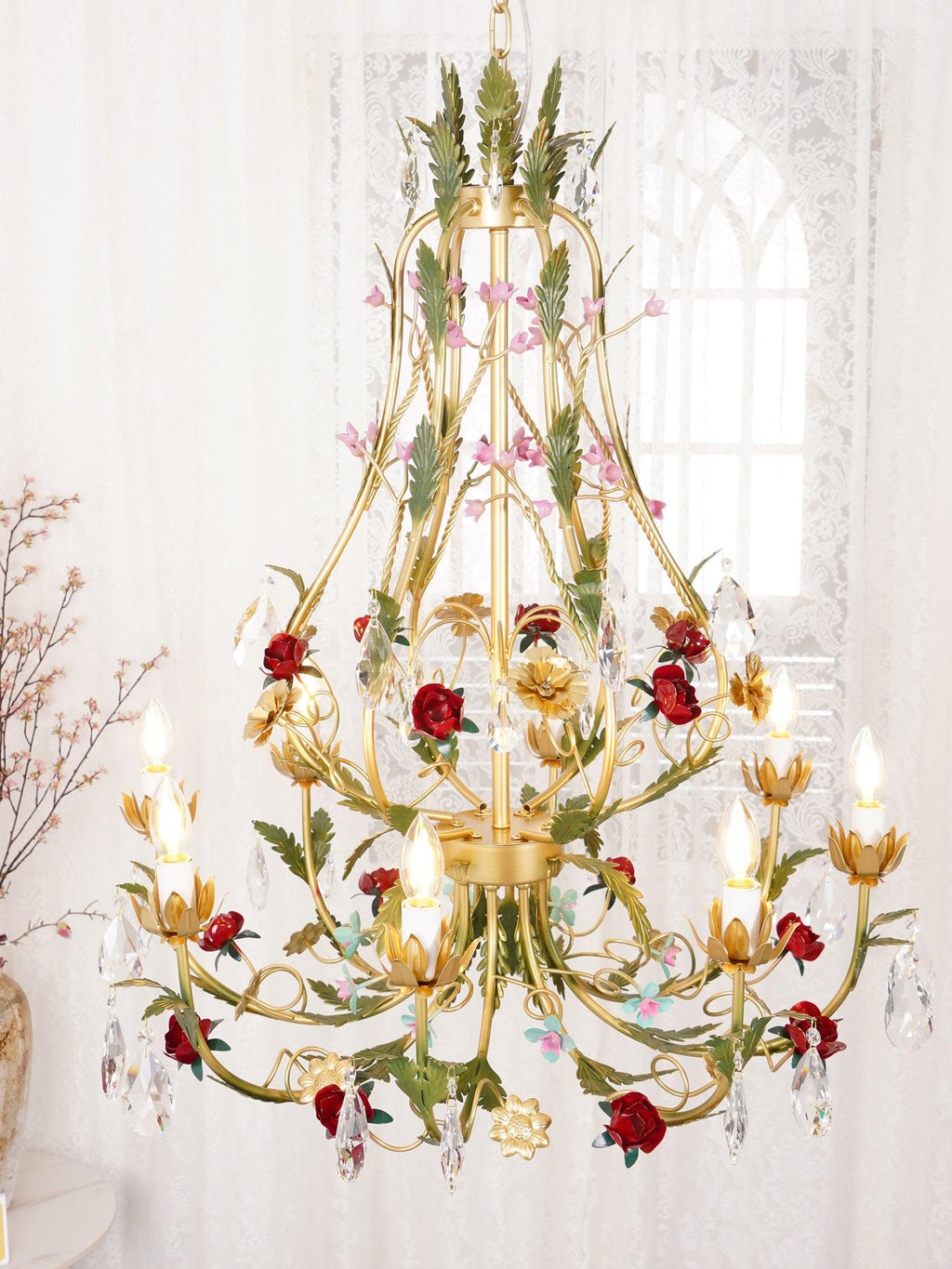 Lustra Lustre Laiton Florale Rose Cristal Bougie - Neutralighting