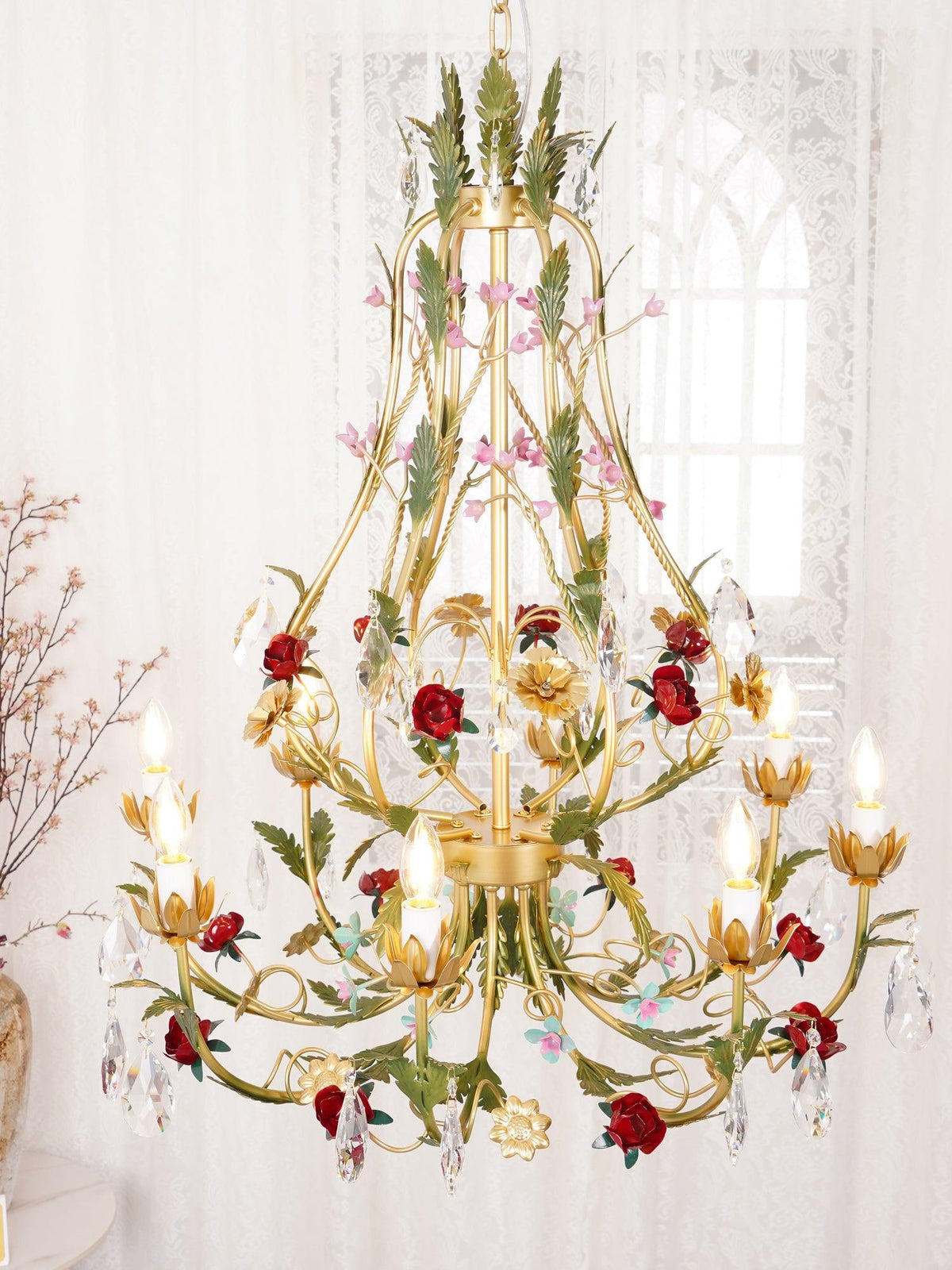 Lustra Lustre Laiton Florale Rose Cristal Bougie - Neutralighting