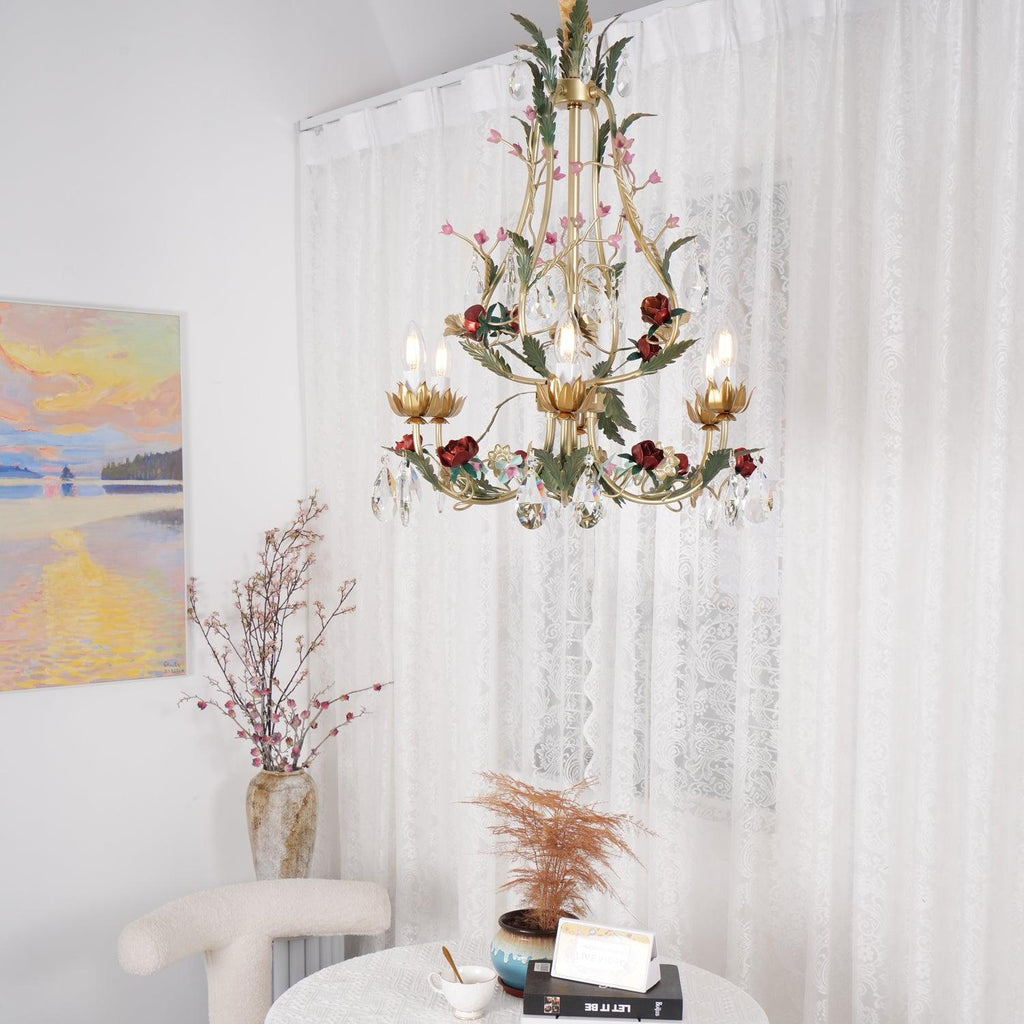 Lustra Lustre Laiton Florale Rose Cristal Bougie - Neutralighting