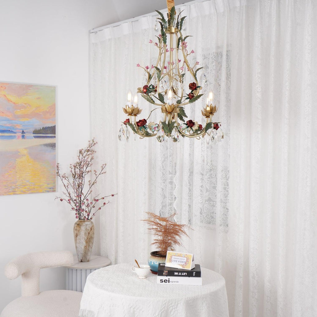 Lustra Lustre Laiton Florale Rose Cristal Bougie - Neutralighting