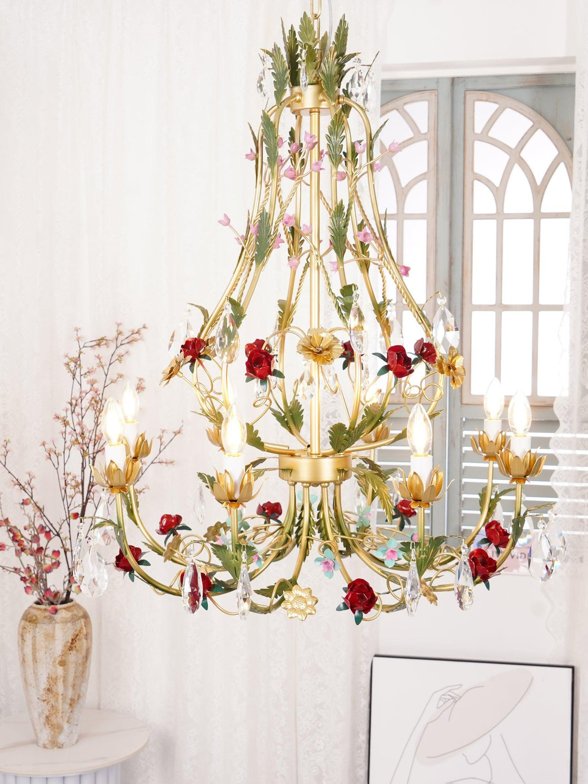 Lustra Lustre Laiton Florale Rose Cristal Bougie - Neutralighting