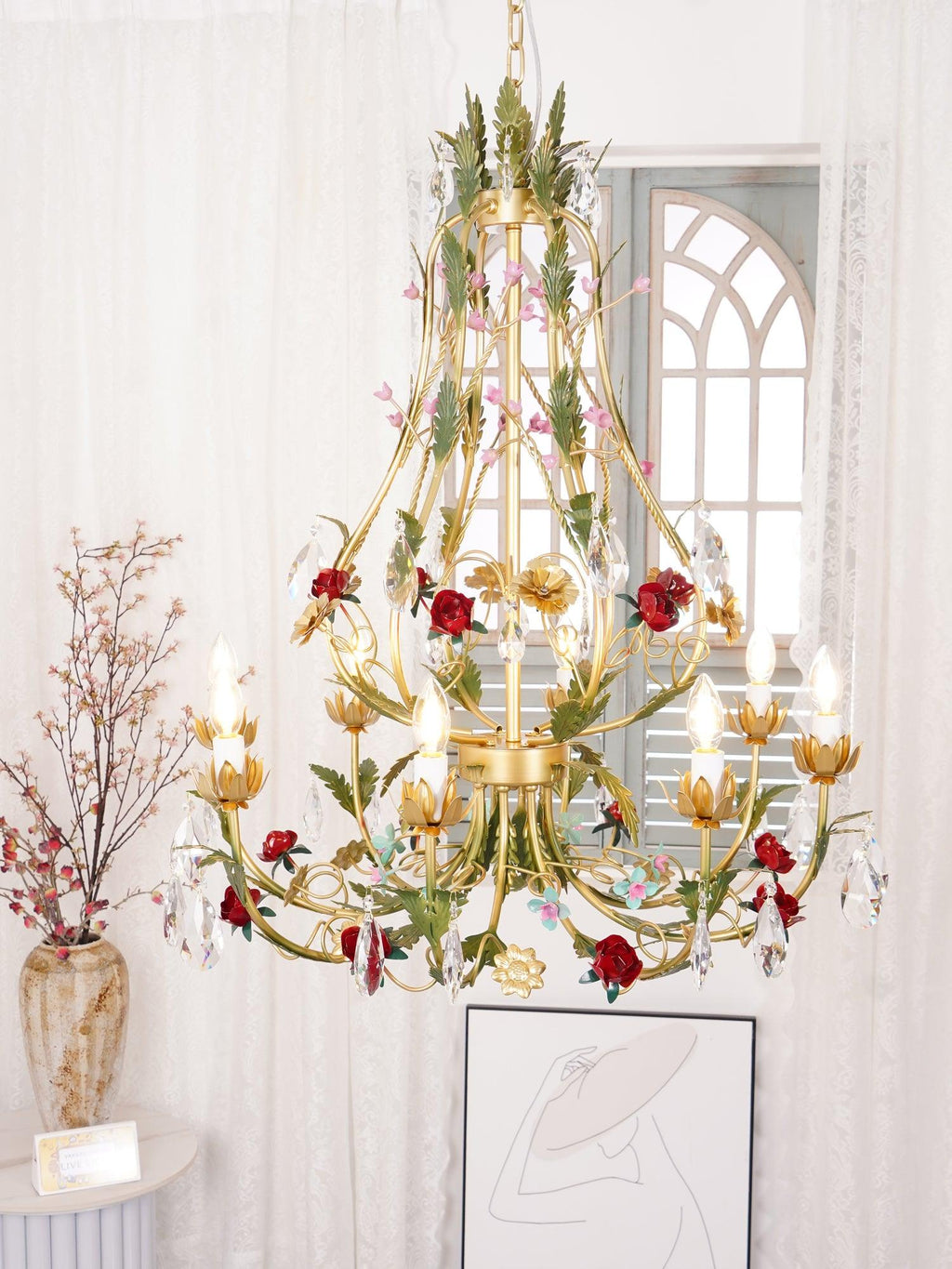 Lustra Lustre Laiton Florale Rose Cristal Bougie - Neutralighting