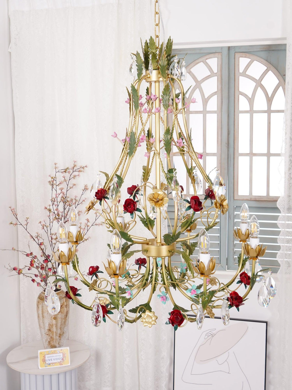 Lustra Lustre Laiton Florale Rose Cristal Bougie - Neutralighting