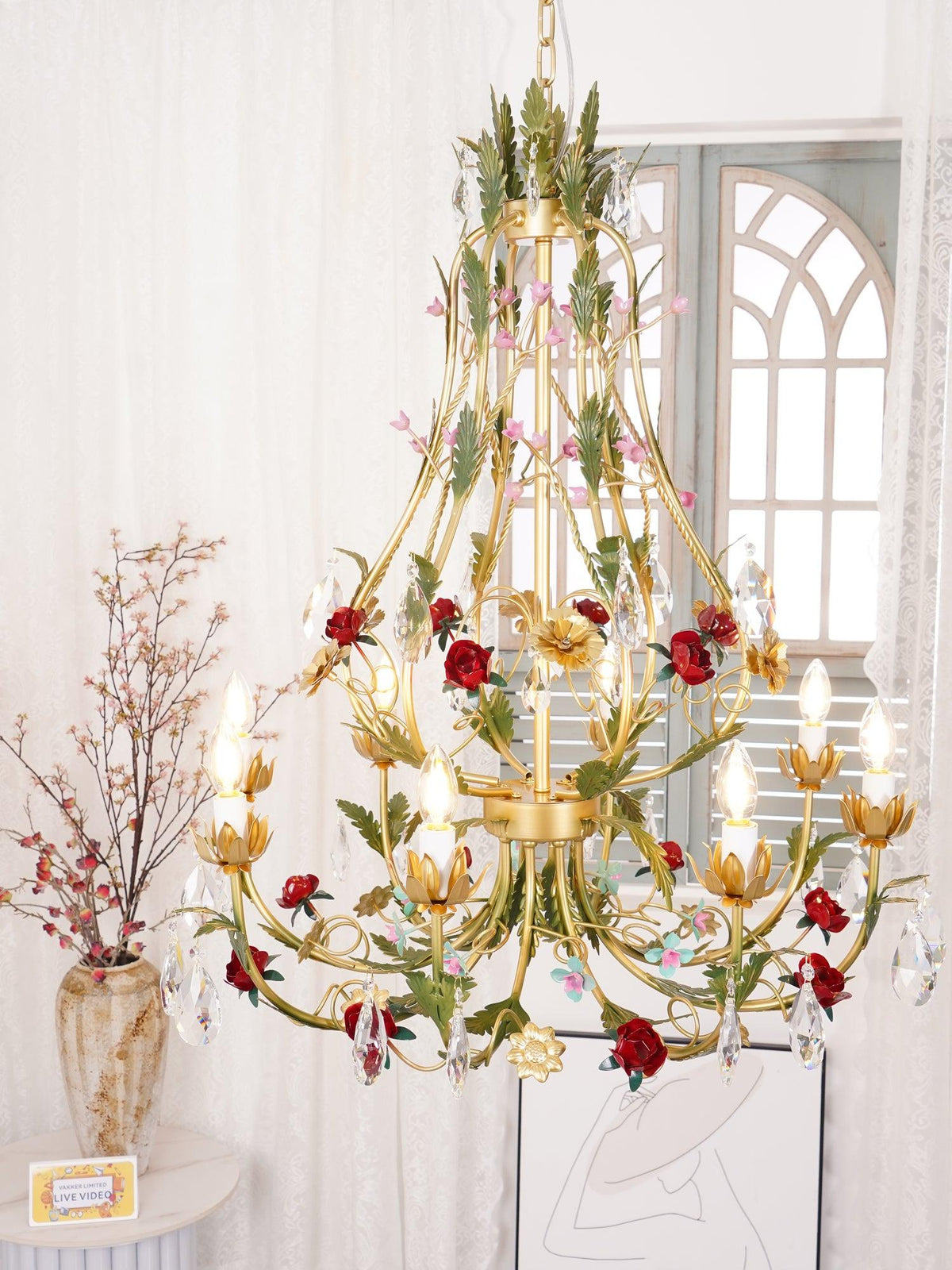 Lustra Lustre Laiton Florale Rose Cristal Bougie - Neutralighting