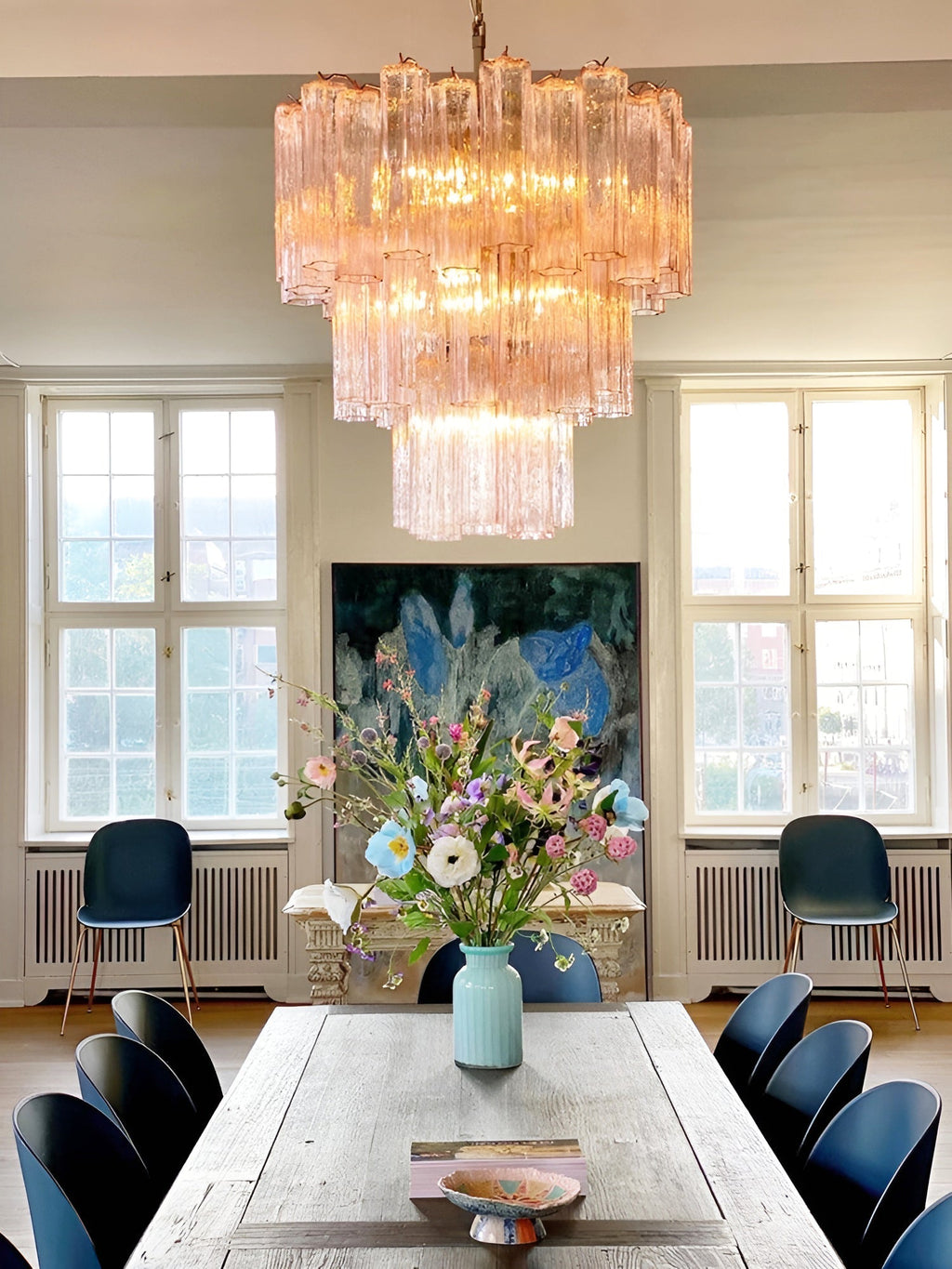 Aurora Lustre Rose Verre Tubes Superposé Moderne - Neutralighting