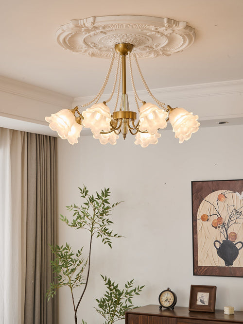 Allirila Lustre Vintage Élégant en Verre et Perles Fleuries - Neutralighting
