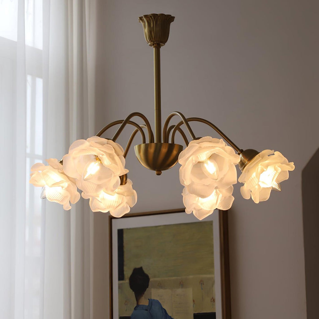 Lustra Chandelier Laiton Verre Rose Floral - Neutralighting