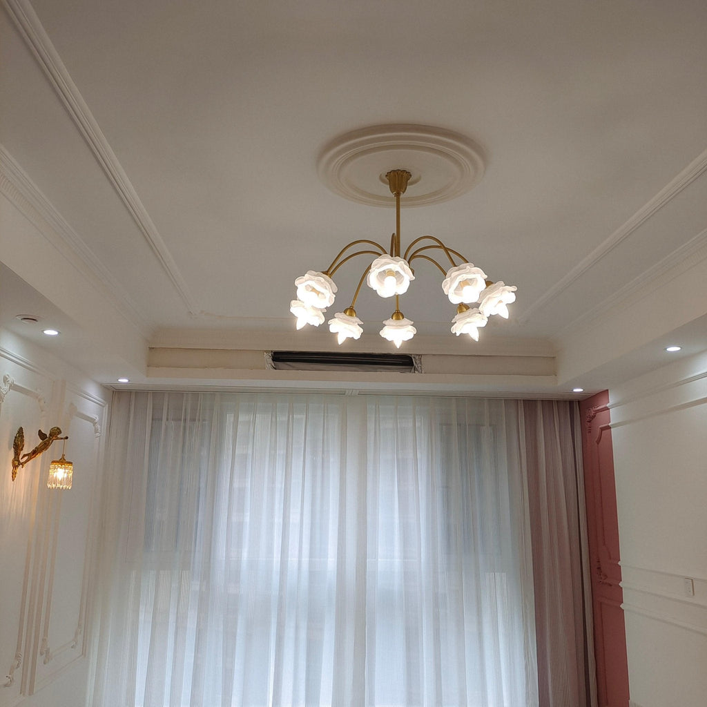 Lustra Chandelier Laiton Verre Rose Floral - Neutralighting
