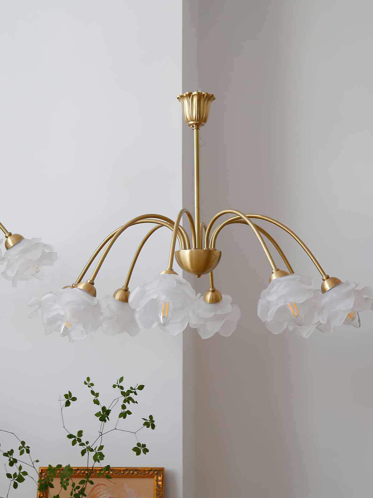 Lustra Chandelier Laiton Verre Rose Floral - Neutralighting