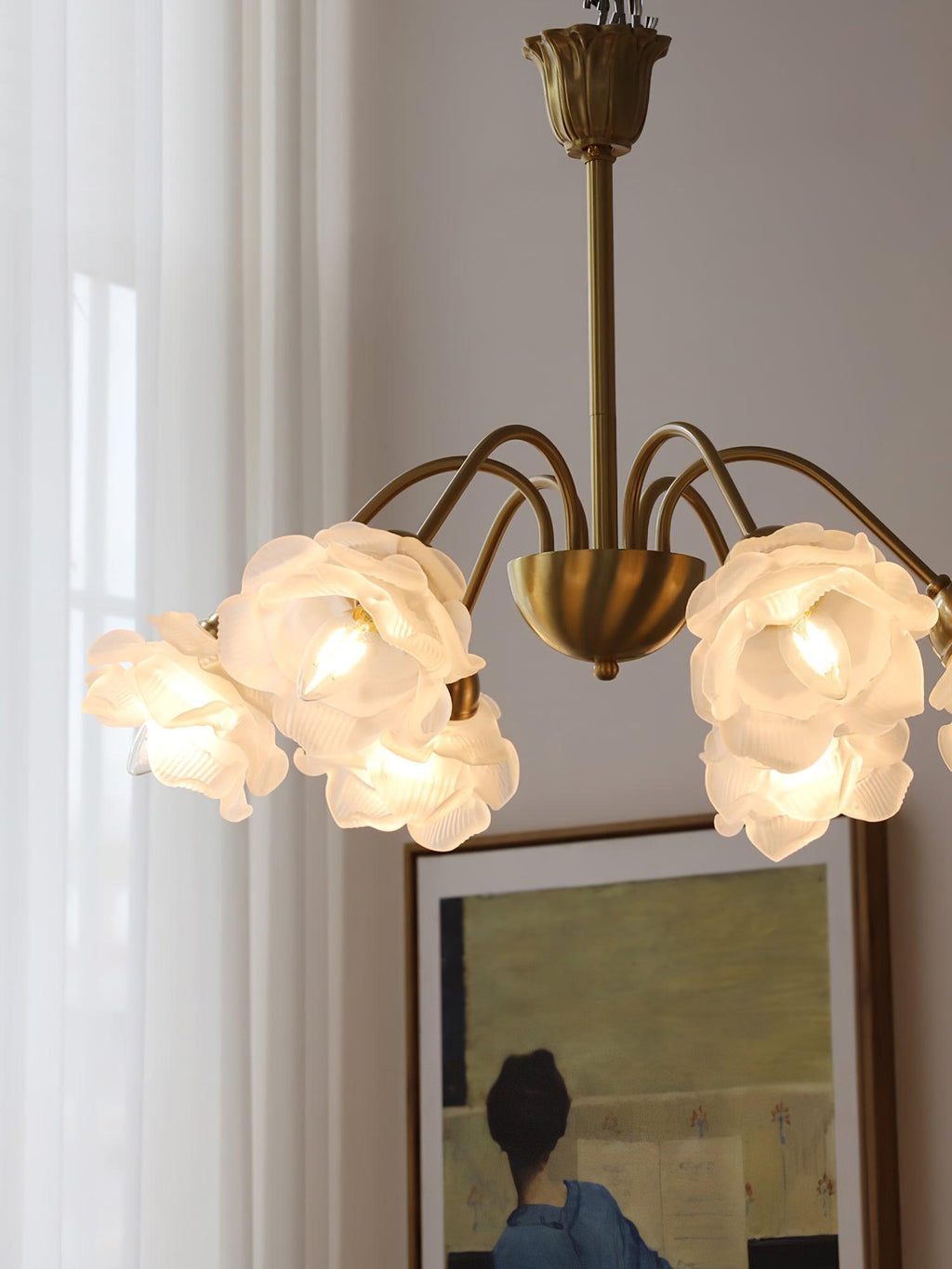 Lustra Chandelier Laiton Verre Rose Floral - Neutralighting