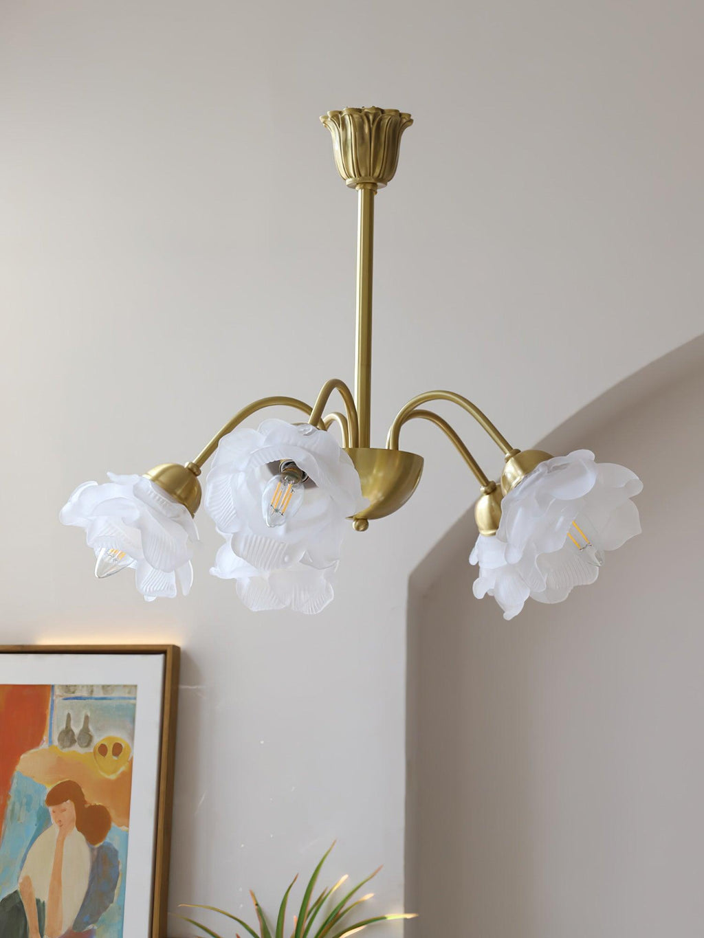 Lustra Chandelier Laiton Verre Rose Floral - Neutralighting