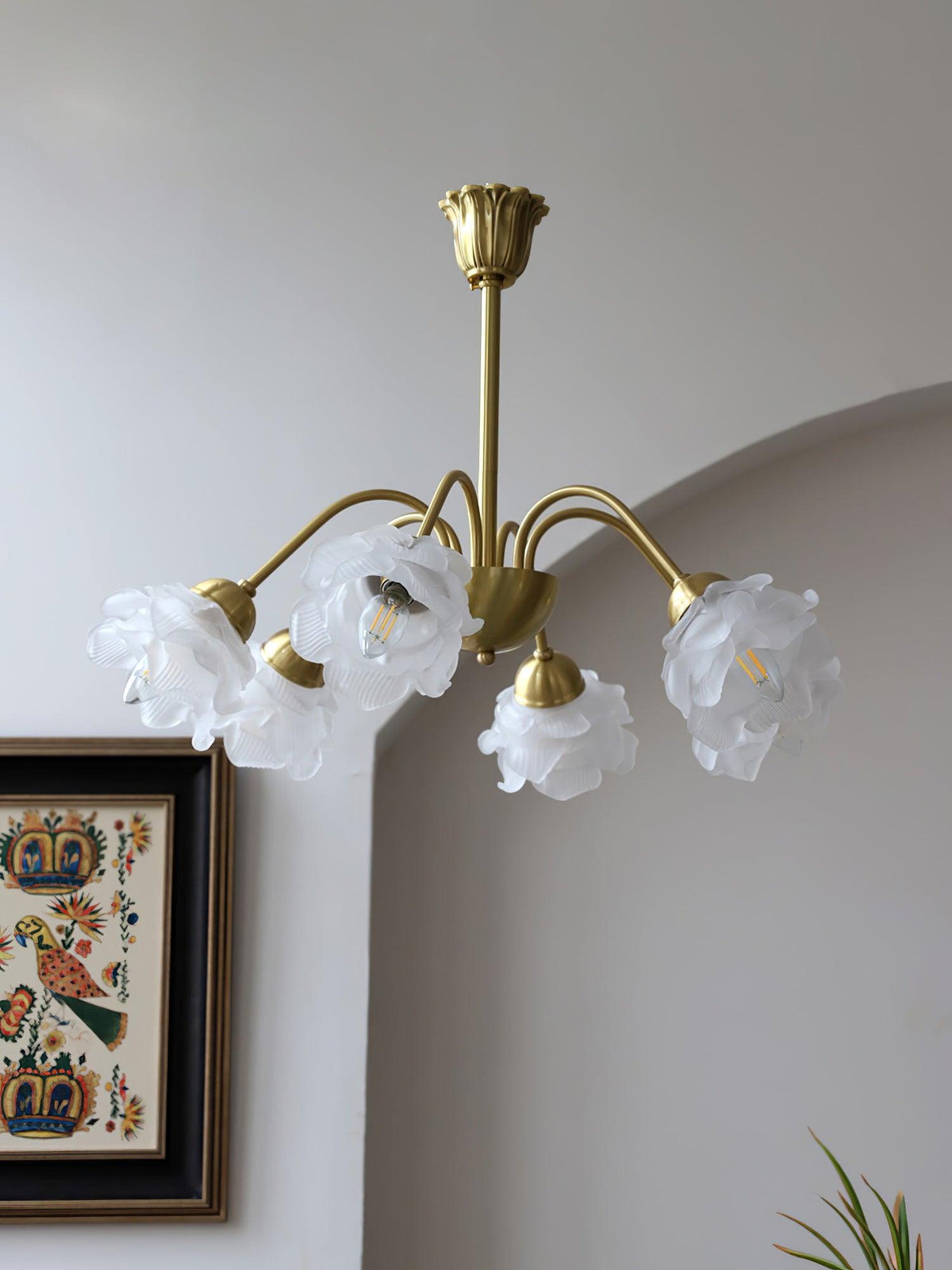 Lustra Chandelier Laiton Verre Rose Floral - Neutralighting