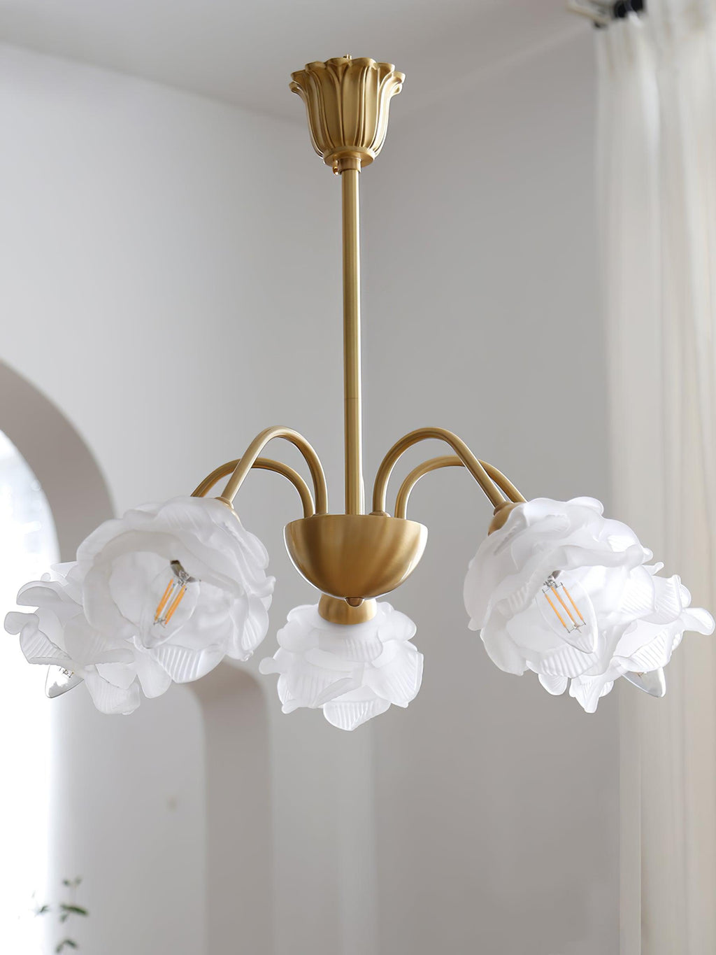 Lustra Chandelier Laiton Verre Rose Floral - Neutralighting