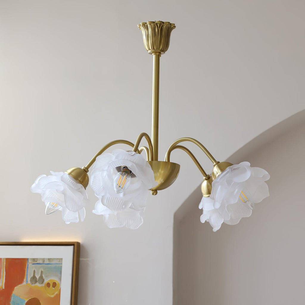 Lustra Chandelier Laiton Verre Rose Floral - Neutralighting