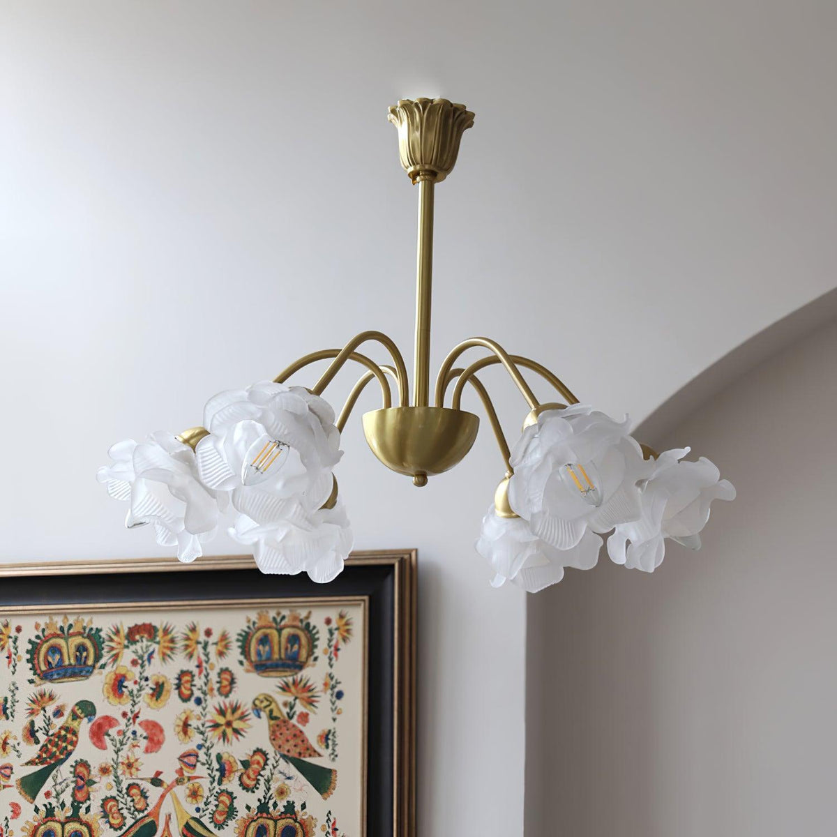 Lustra Chandelier Laiton Verre Rose Floral - Neutralighting