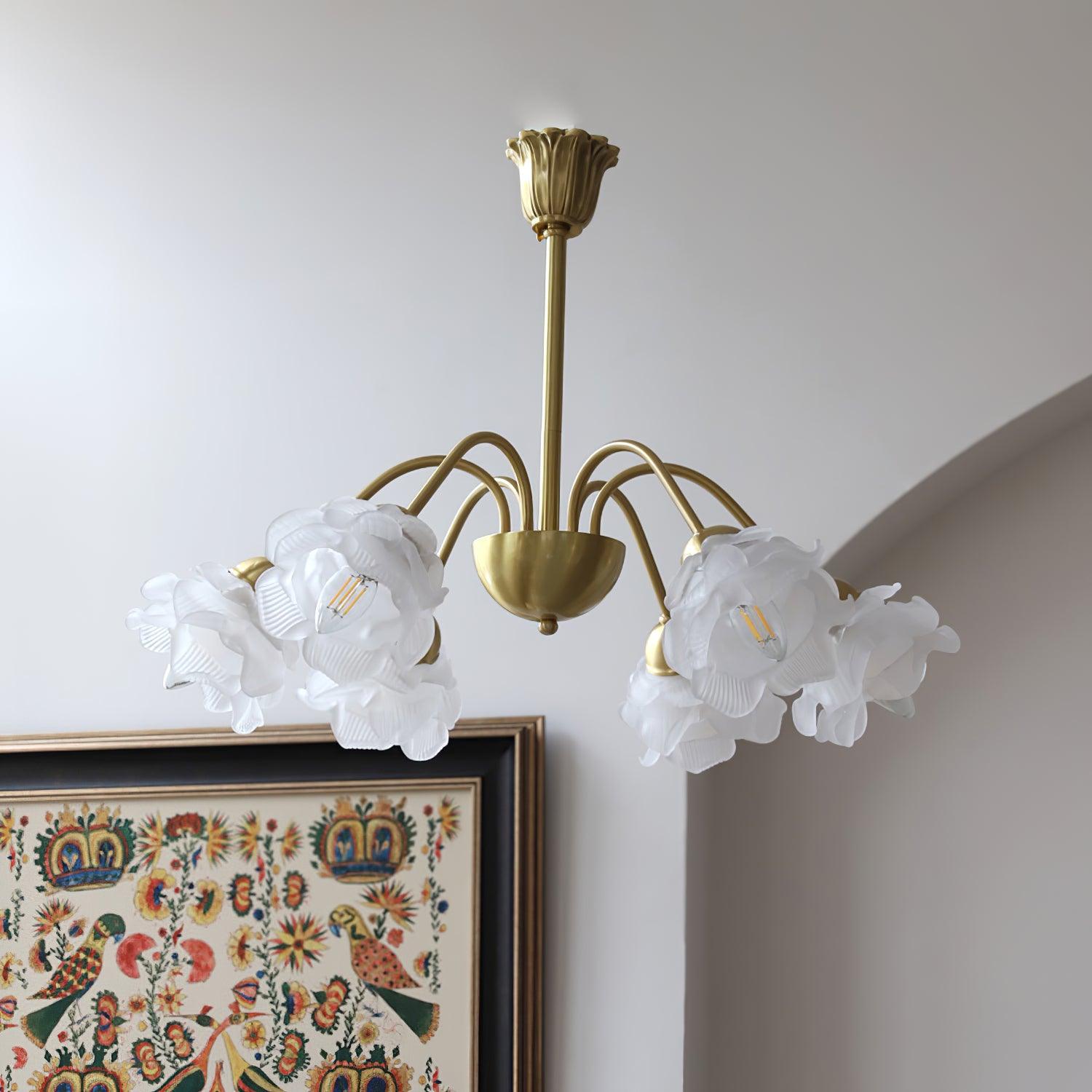 Lustra Chandelier Laiton Verre Rose Floral - Neutralighting