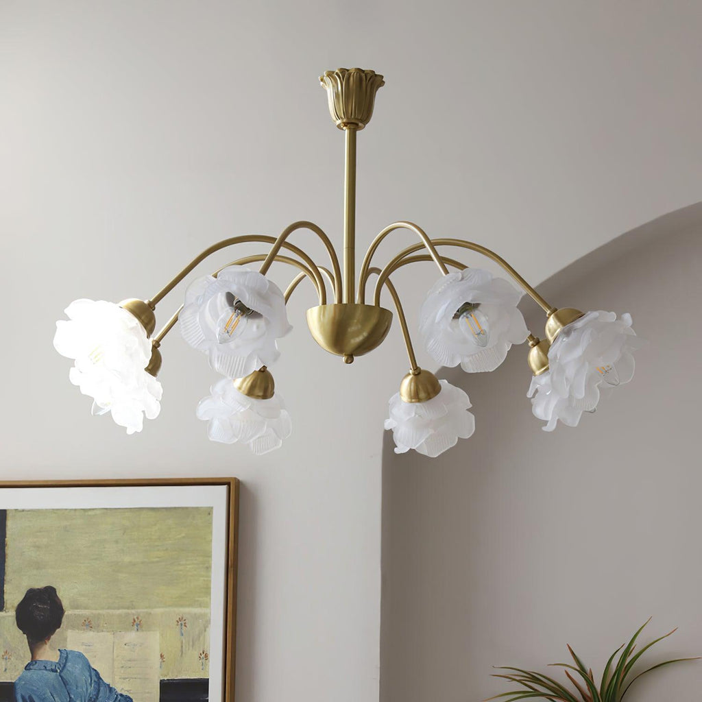 Lustra Chandelier Laiton Verre Rose Floral - Neutralighting