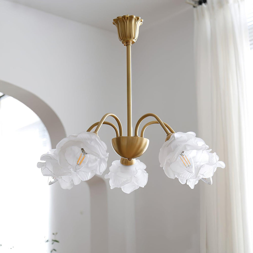 Lustra Chandelier Laiton Verre Rose Floral - Neutralighting