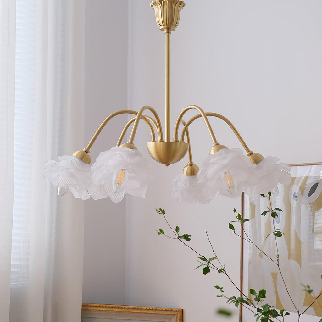 Lustra Chandelier Laiton Verre Rose Floral - Neutralighting