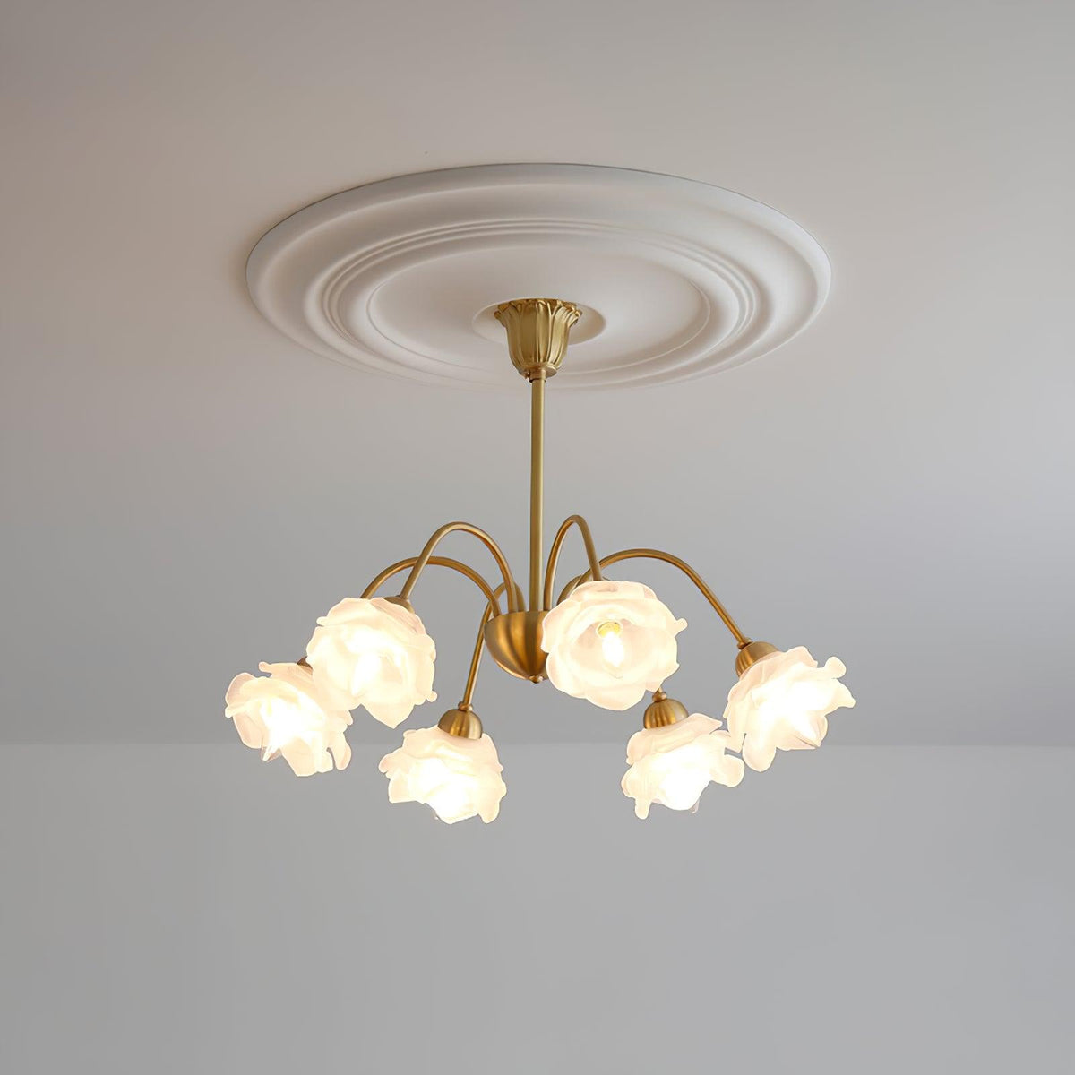 Lustra Chandelier Laiton Verre Rose Floral - Neutralighting