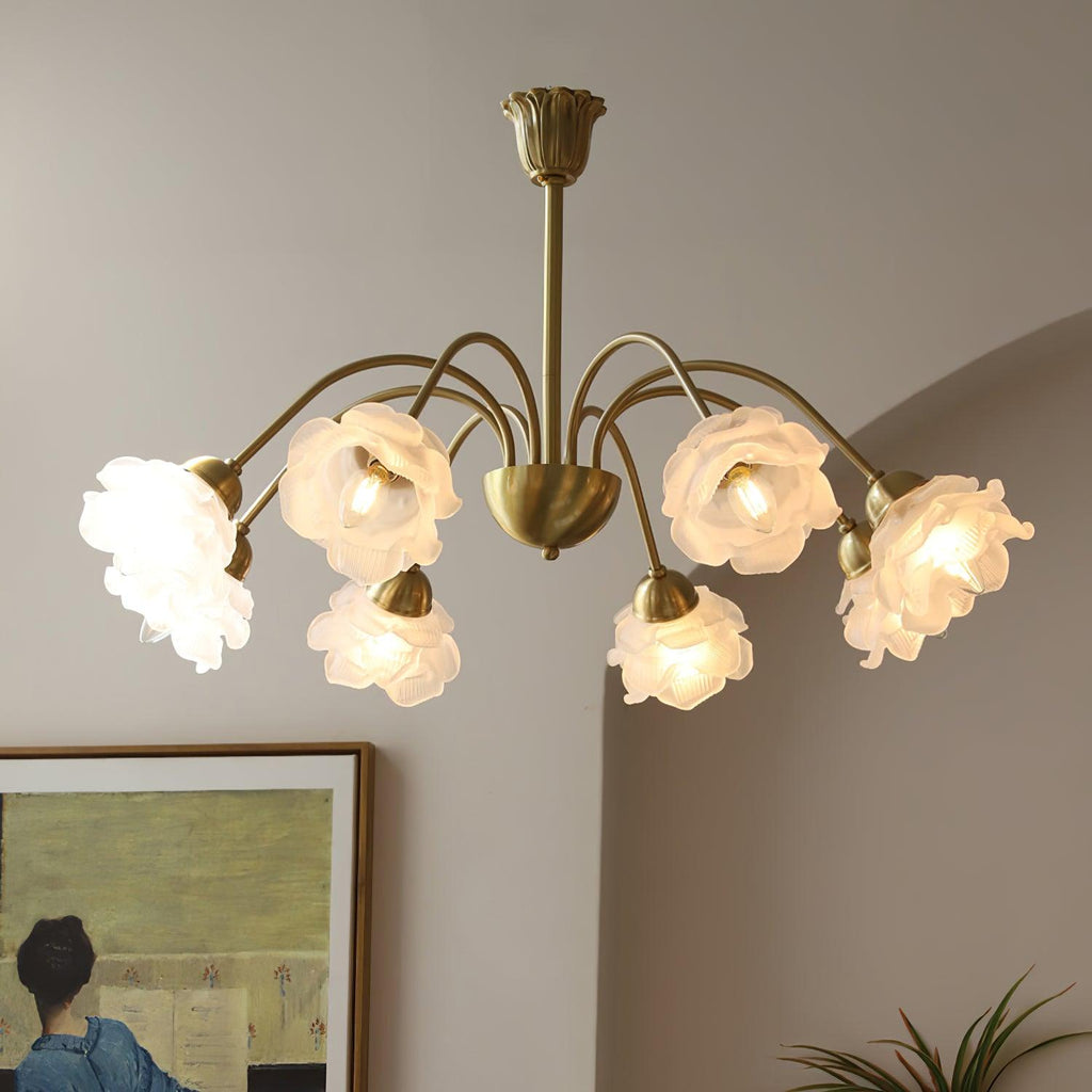 Lustra Chandelier Laiton Verre Rose Floral - Neutralighting