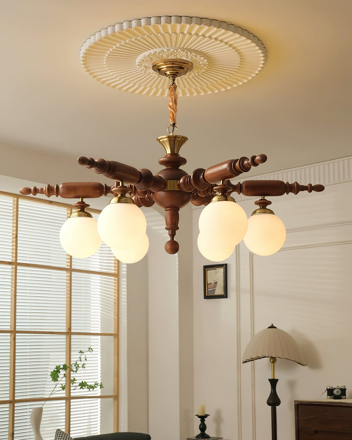 Olvenir Chandelier en Bois Rustique et Verre - Neutralighting