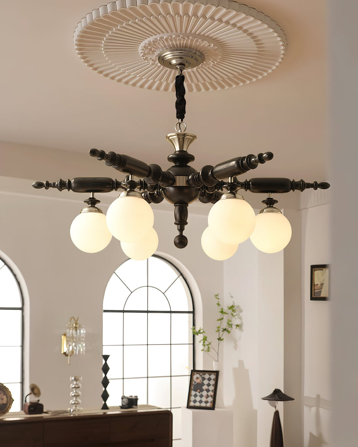 Olvenir Chandelier en Bois Rustique et Verre - Neutralighting