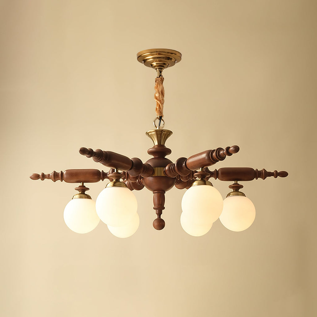 Olvenir Chandelier en Bois Rustique et Verre - Neutralighting