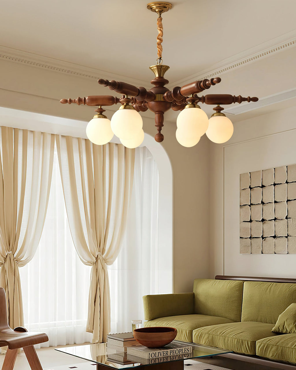 Olvenir Chandelier en Bois Rustique et Verre - Neutralighting