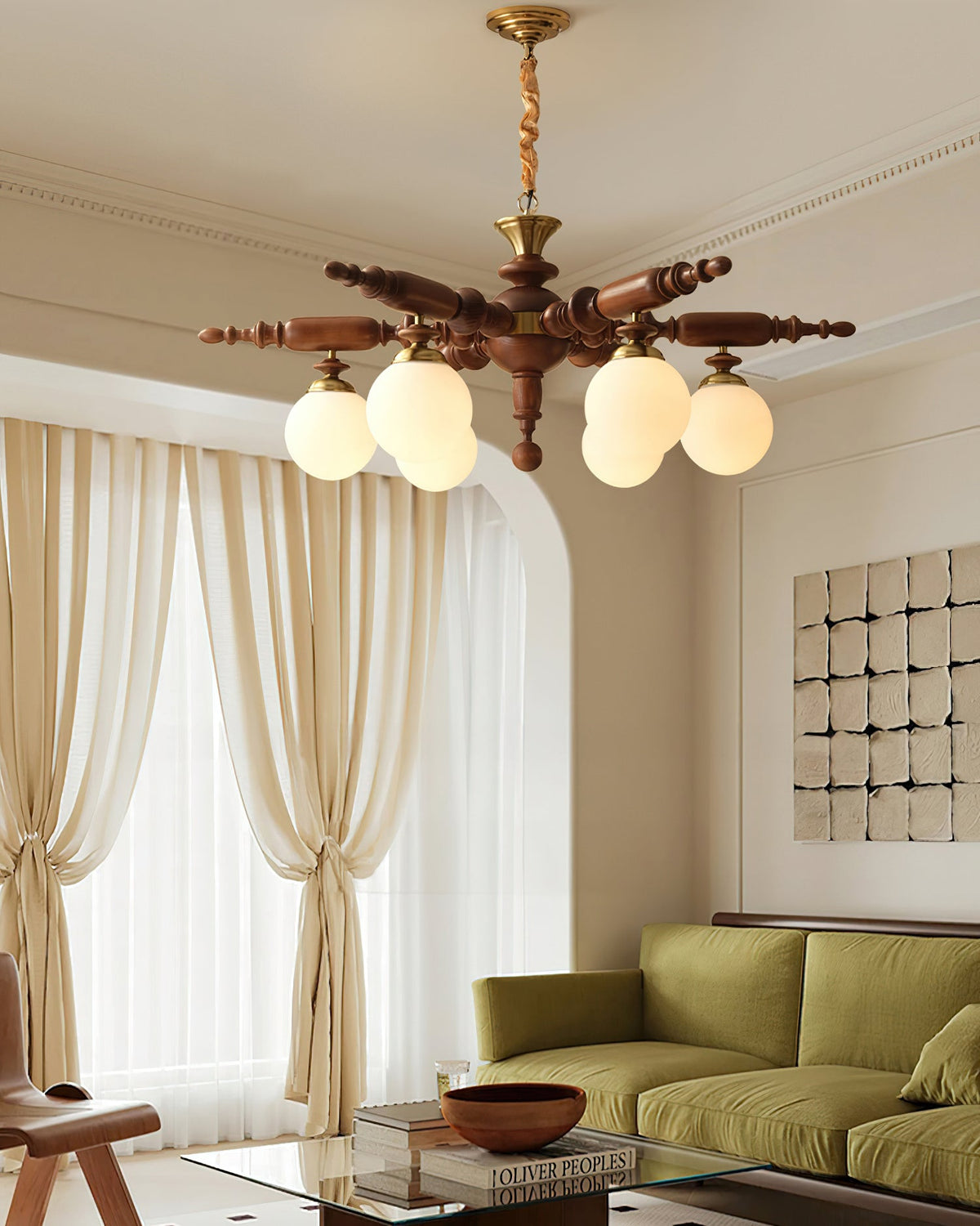Olvenir Chandelier en Bois Rustique et Verre - Neutralighting