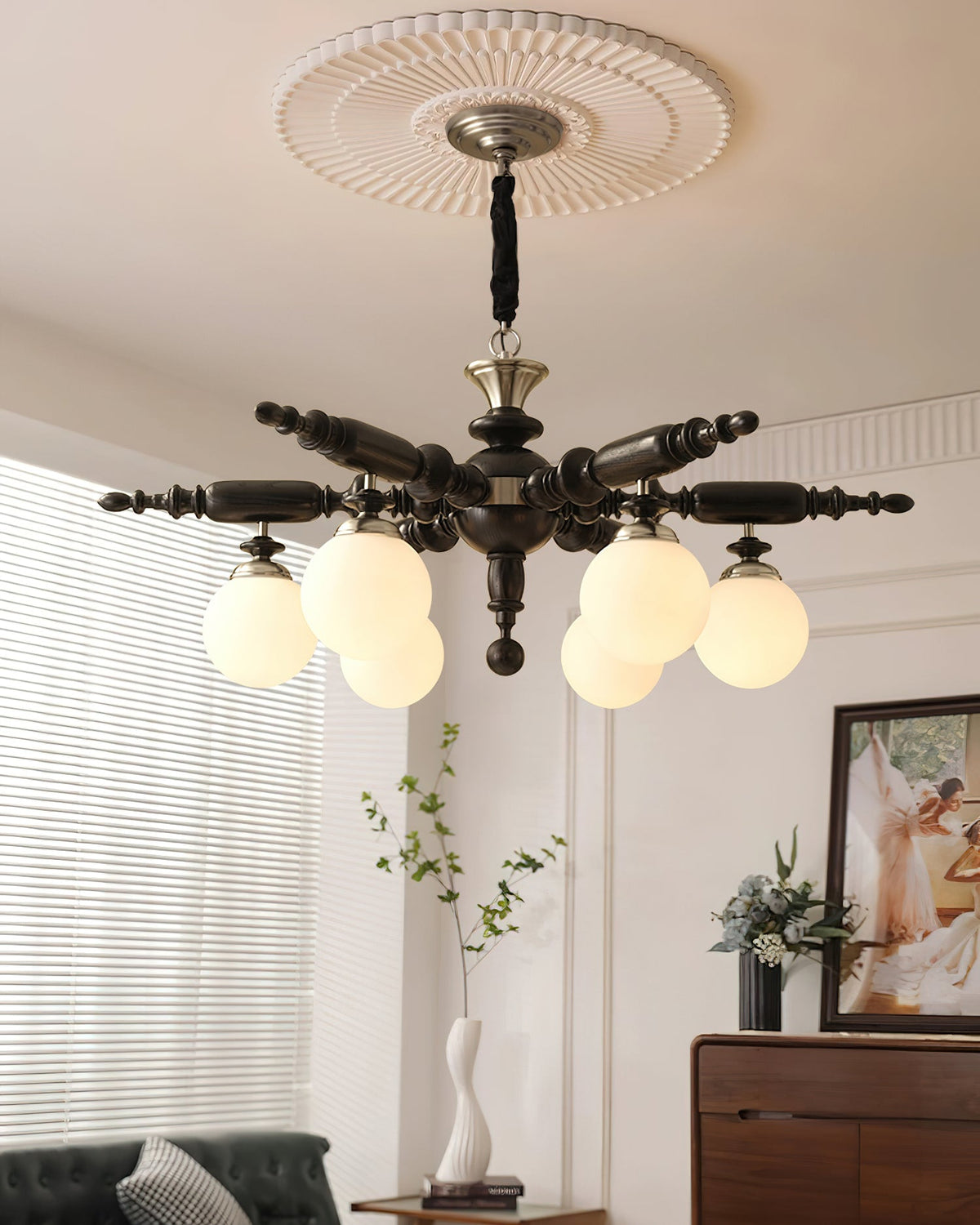 Olvenir Chandelier en Bois Rustique et Verre - Neutralighting