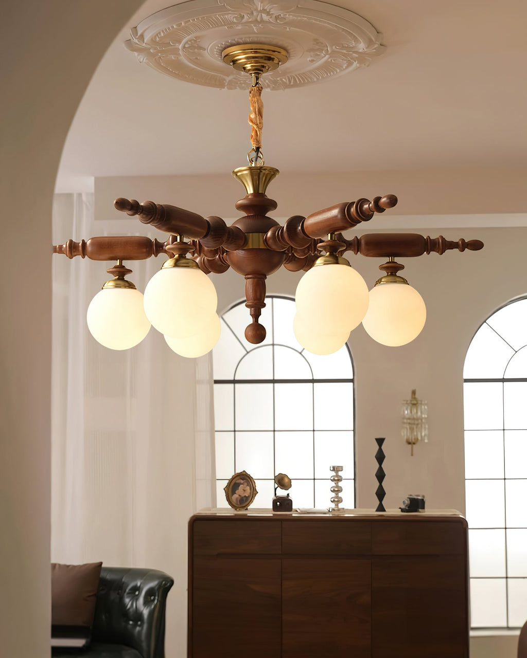 Olvenir Chandelier en Bois Rustique et Verre - Neutralighting