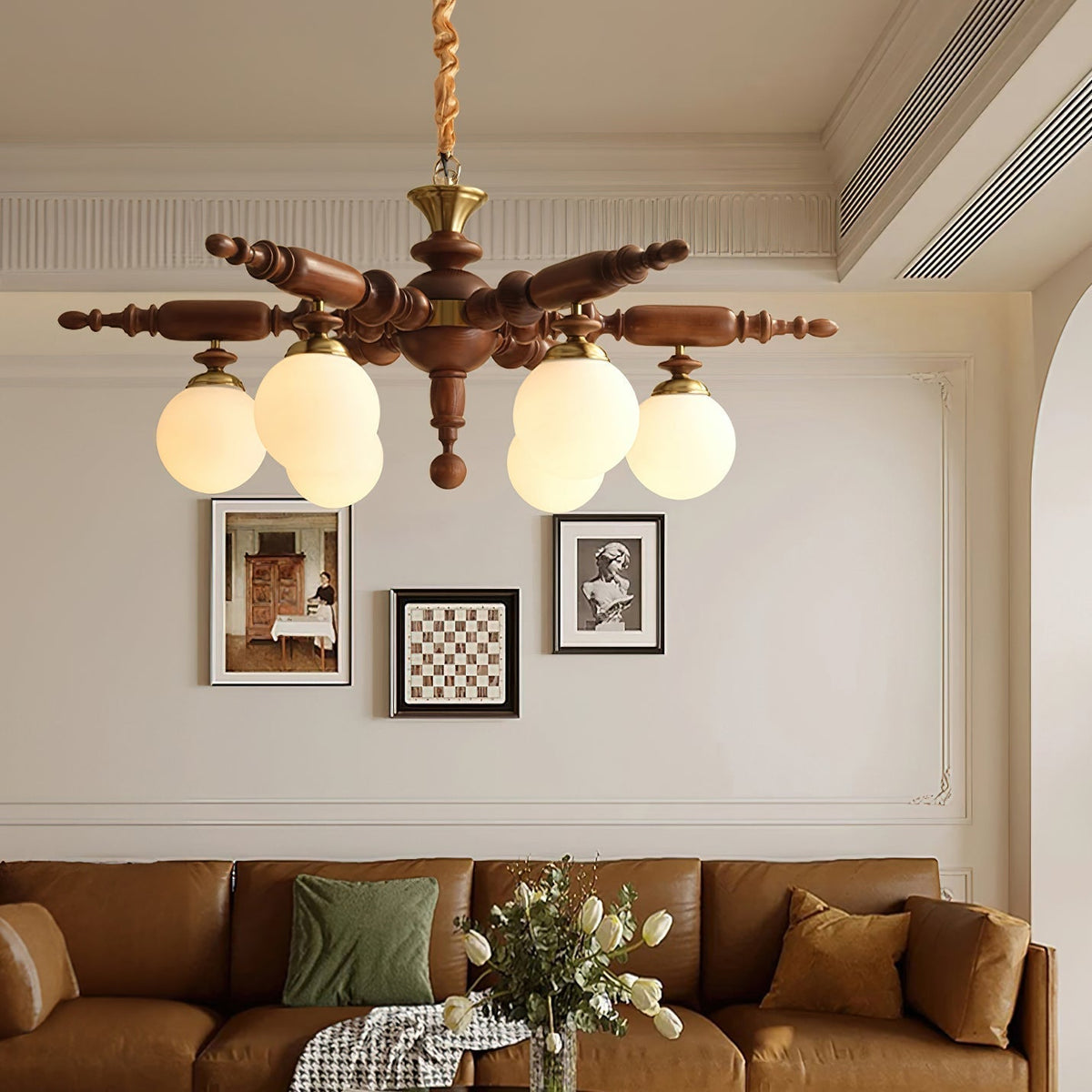 Olvenir Chandelier en Bois Rustique et Verre - Neutralighting