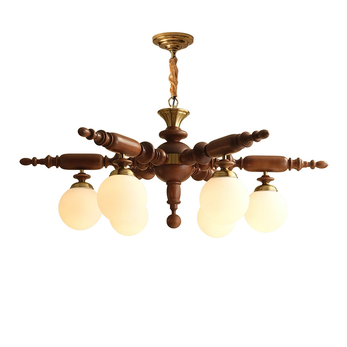 Olvenir Chandelier en Bois Rustique et Verre - Neutralighting