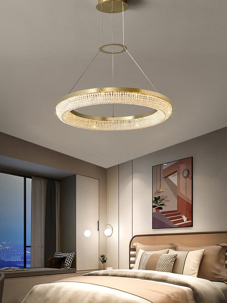 Lustra Chandelier Rond en Anneau Cristal Doré LED - Neutralighting