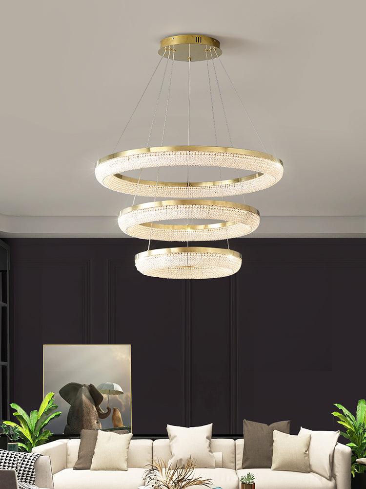 Lustra Chandelier Rond en Anneau Cristal Doré LED - Neutralighting