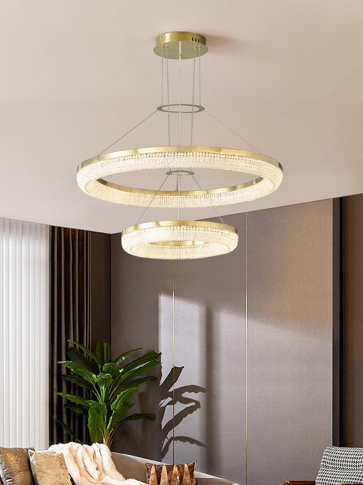 Lustra Chandelier Rond en Anneau Cristal Doré LED - Neutralighting